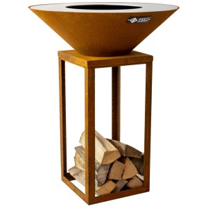 Brasero Feu du Jardin Fyro 80 aspect rouille avec compartiment à bois, Ø 78 cm.