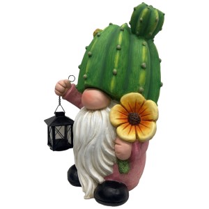 Dekofigur Wichtel Kaktus mit Laterne, 39,5 cm, für die Gartendekoration.