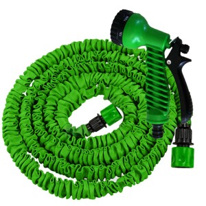 Tubo da giardino flessibile Grafner 15m, verde, con pistola multifunzione e accessori.