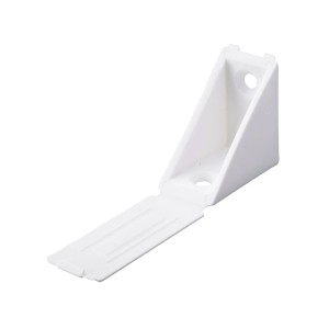 Connettore angolare universale Hettich in plastica bianca, 40x40x24 mm, con cappuccio per avvitare.