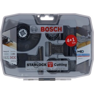 Bosch Starlock Set Best of Cutting, 5 pièces, accessoires pour outils multifonctions dans une boîte transparente.