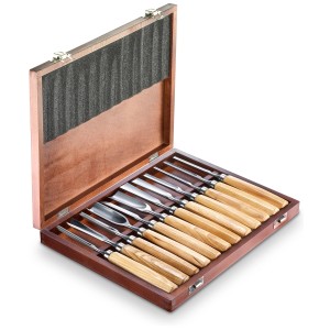 Technocraft set de sculpture sur bois, 12 pièces dans une mallette en bois. Ensemble d'outils pour le travail du bois précis.