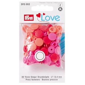 Prym Color Snaps Love, bottoni a pressione in plastica rossi, Ø 12.4 mm, set da 30 pezzi.
