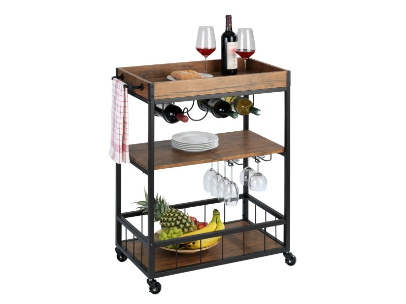Carrello Da Cucina WENKO Rustico – 3 Ripiani, Portabottiglie E Portabicchieri, 80x89,5x40 Cm, Design Calcestruzzo E Bianco