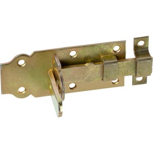 Loquet de porte zingué jaune, 100x45mm, pour portes et portails, avec boucle pour cadenas.