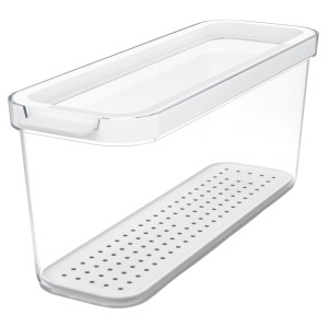 Organizzatore frigorifero Rotho Cauma 2 l bianco con contenitore trasparente e inserto scolapiatti.