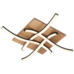 Plafonnier LED Briloner avec décor bois et forme ondulée. Luminaire moderne pour salon.