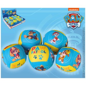 Mini pallone Paw Patrol in neoprene, Ø 9 cm, blu-giallo con personaggi. Morbida palla da gioco per bambini.