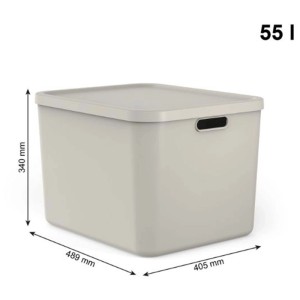 Rotho Albula Aufbewahrungsbox, Puccino, 55 Liter, mit Deckel und Griffen.