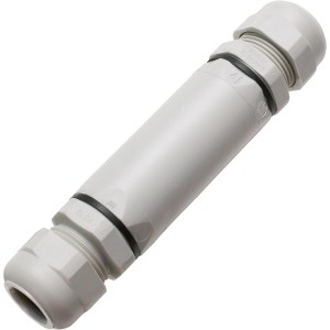 Connettore per cavi IP68 grigio, avvitabile, in plastica, per collegamenti di cavi interrati.