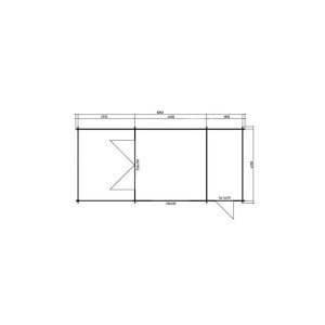 Pianta Alpholz casetta da giardino Montana-44: Legno non trattato, 920x425 cm, con tettoia.