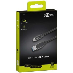 Confezione di un cavo USB 3.0 nero Goobay (da USB-A a USB-C), lunghezza 2 m.
