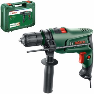 Trapano a percussione Bosch EasyImpact 600 con impugnatura supplementare, arresto di profondità e valigetta.
