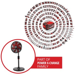Einhell GE-CF 18/320 P Li Solo ventilatore a batteria: Ventilatore da terra con batteria e ventola rossa.