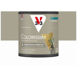 Pot de peinture intérieure V33 Colorissim, vert sauge, mat, 0,5 l. Peinture colorée pour murs, bois et radiateurs.