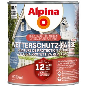 Alpina Wetterschutzfarbe Taubenblau, 750ml Dose für langanhaltenden Schutz.