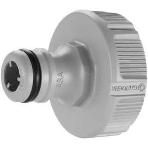 Gardena Raccord de robinet 21 mm (G 1/2) pour tuyaux d'arrosage, plastique gris avec rainures.