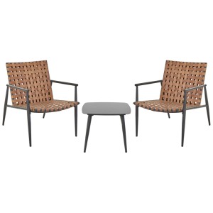 Set bistro Beliani Ziria, in polyrattan marrone con tavolo e 2 sedie per balcone e giardino.