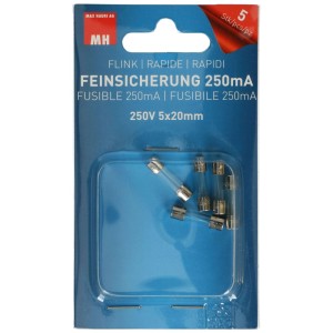 Fusibile rapido, 250V/2.5A, 5 pezzi in blister.