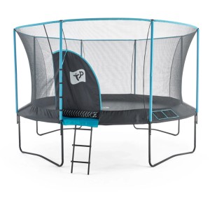 TP Toys Trampolino Genius, Ø 427 cm, blu e nero, con rete di sicurezza, scala e ingresso IGLOO.