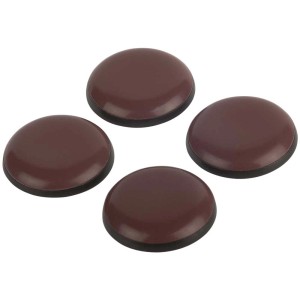 Quatre patins en PTFE marron, autocollants (Ø 30 mm) pour pieds de meubles pour protéger les sols.