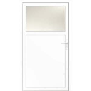 Porte de service Schwerin en plastique blanc, DIN gauche, avec vitrage. Idéale comme porte d'entrée secondaire.