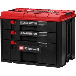 Einhell E-Case cassettiera, rosso-nero, con tre cassetti e scatole di assortimento. Valigetta porta attrezzi per l'organizzazione.