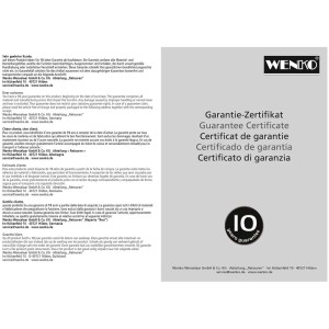 Certificato di garanzia Wenko di 10 anni.