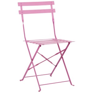 Sedia bistro in metallo rosa, parte del set di mobili da balcone Beliani Fiori da 3 pezzi.
