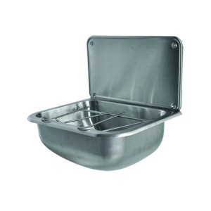 Lavatoio Diaqua in acciaio inox con paraspruzzi e griglia pieghevole.