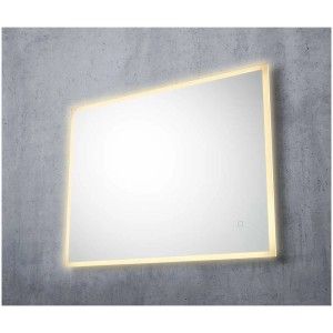 Specchio da parete a LED Diaqua Faro, 90x70 cm, cornice in alluminio, con illuminazione per bagno e toilette ospiti.