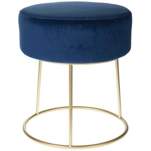 Tabouret bleu avec structure en métal doré, Ø 35 cm, hauteur 39 cm.