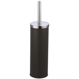 Ensemble brosse WC MSV noir en métal avec détails en acier inoxydable.