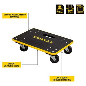 Stanley Rouleur de transport MS572, 200 kg, bois multicouche, noir, 45x30 cm. Chariot à roulettes.