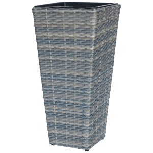 Haut pot de fleurs conique Wave, Ø 28 cm, hauteur 60 cm, en polyrotin aspect osier.