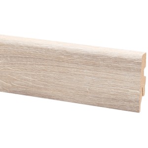 Plinthe en chêne naturel, 60x20 mm, longueur 2600 mm, pour montage mural avec clips.