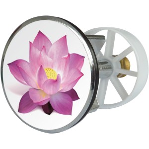 Tappo lavabo con design a fiore di loto, metallo, diametro 38 mm.