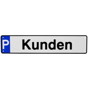 Panneau en aluminium "Parking Clients" argent et bleu, 52x11 cm.