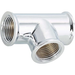 Raccordo a T filettato in ottone cromato 14,9 mm (Rp 3/8) per riscaldamento e acqua potabile.