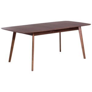 Tavolo da pranzo allungabile Madox in noce con piano in MDF e gambe in legno.