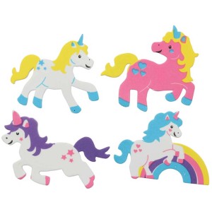 Selbstklebende Moosgummisticker mit Einhorn Motiven, 28 Stück für Bastelarbeiten.