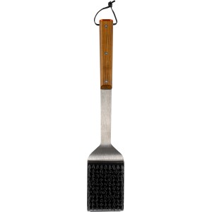 Spazzola per la pulizia BBQ Traeger con manico in teak e setole in nylon per la pulizia della griglia.