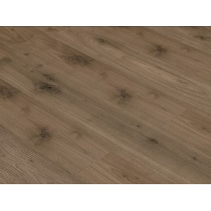 Sol stratifié Comfort Noyer Tabac foncé avec texture de grain de bois.