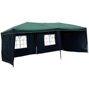 Gazebo pieghevole in alluminio verde, 6x3m, con pannelli laterali e finestre. Ideale per feste in giardino.