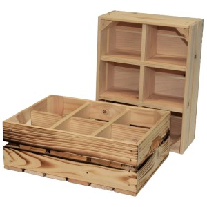 Caisse à herbes en bois flammé avec compartiments pour 6 herbes ou plantes.