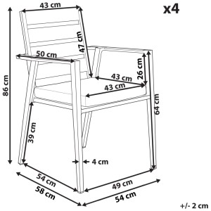 Immagine del set di sedie da giardino Beliani Taviano, 4 sedie in alluminio nero con dimensioni.