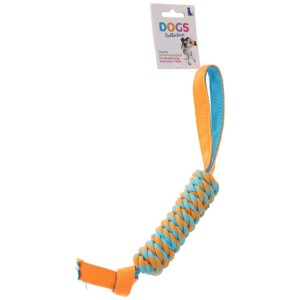 Mehrfarbiges Tauspielzeug für Hunde aus Polyester, ideal zum Apportieren und Kauen.