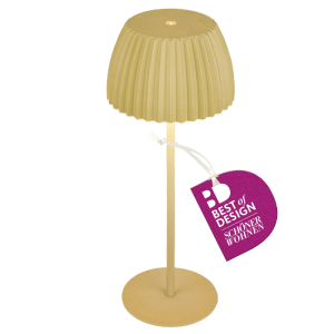 Lampada da tavolo a batteria Brilo Riffle verde lime con dimmer touch, ideale come lampada da comodino.
