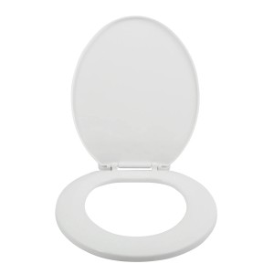 Sedile WC MSV bianco in polipropilene, aperto.