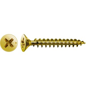 Vis universelle Spax dorée 3x20 mm à tête fraisée et entraînement PZ, 100 pièces.